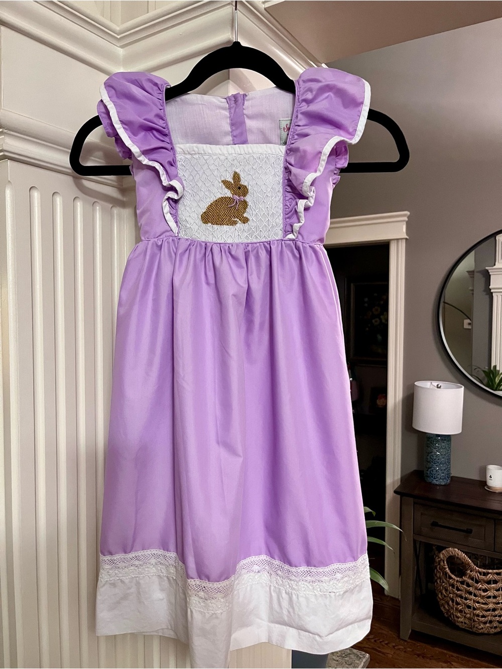 Girls' Lavender Smocked Bunny Dress